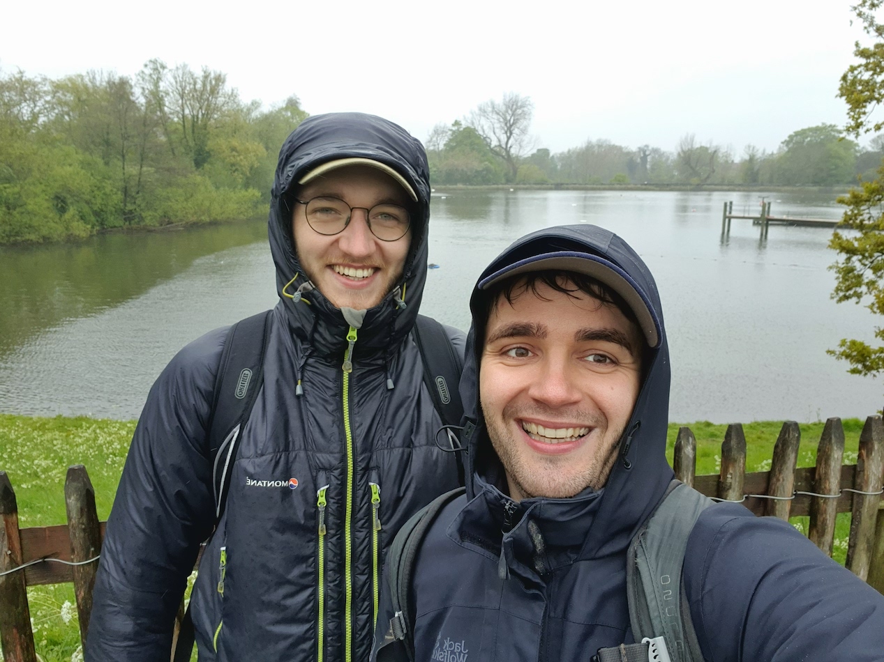 Tom and Seb just after a dip at Hampstead Heath